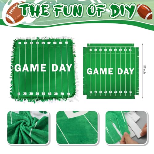 Chumia 2 Pcs/1 Set Game Day Football Field Tie Blanket Craft Kit 57 x 57 '' | Football Field DIY No Sew Fleece Blanket Green and White No Sew Fabric Tie Knot Throw Craft Gift for Sports Party Favor - style: Game Day Football Field