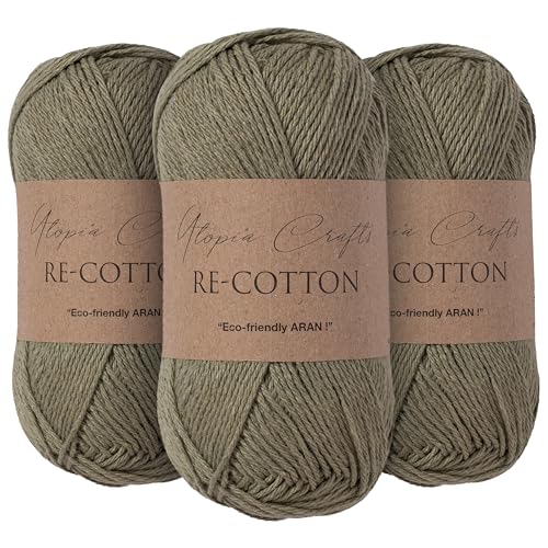 Re-Cotton Knitting Yarn 3X 100g / 3.52oz (Olive Haze, 3 Pack) - color: Olive Haze