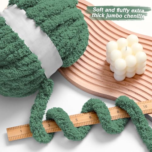 10 Pack Smoky Green Fuzzy Chunky Yarn for Hand Knitting, Bulky Thick Fluffy Chenille Yarn for Crocheting, 260yds/70.5oz Jumbo Crochet Yarns, Soft Chunky Knit Blanket Yarn for Crochet - color: 10 Smoky Green