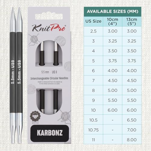 KnitPro Karbonz Interchangeable Circular Needle 5" (13cm) | US Size 9 (5.5mm) - size: US 9 (5.5mm)