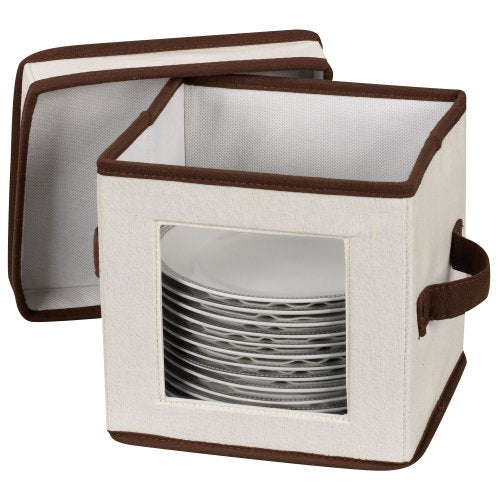 Household Essentials Salad Plate Windowed Panel Storage Chest with 12 Compartments, Cream with Brown Trim - color: Natural, size: 1 Count (Pack of 1)