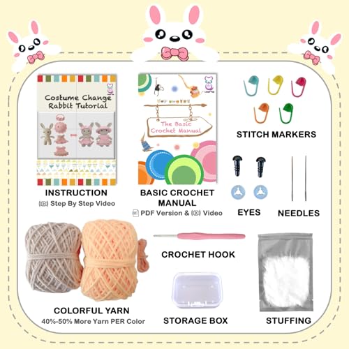 LoopMap Amigurumi Crochet Kit for Beginners with Removable Dress & Video Tutorials, DIY Bunny Making Kit Includes Premium Yarn & Tools, Creative Gift for Adults Teens (Yellow) - color: bunny-yellow