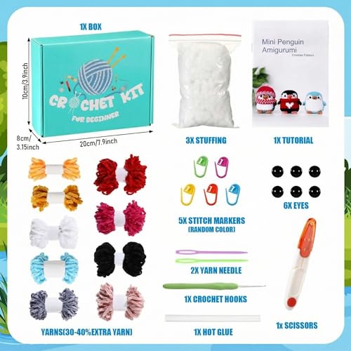 XunYee 3 Pcs Little Penguins Crochet Kit DIY Amigurumi Set Chenille Yarn Crochet Kit for Beginners with Complete Tools Step-by-Step Pattern Craft Gift for Adults - style: Penguin