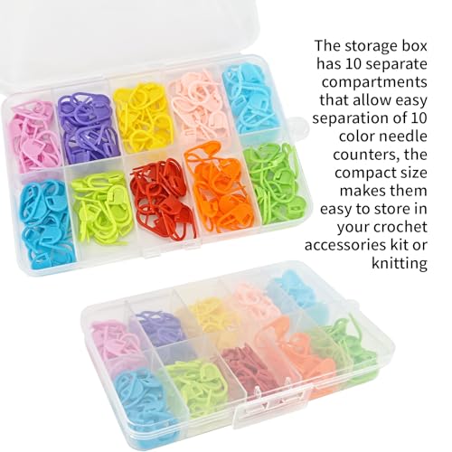 150-Piece Set of Colorful Knitting Stitch Markers with Locking Clasps and 10-Compartment Storage Box