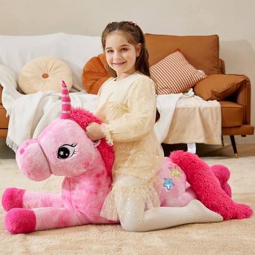 IKASA 43" Giant Unicorn Stuffed Animal,Zipper-Free Plush Toy,Full Stuffing | Extra Plump Full Body Filling, Child-Safe One-Piece Design, Cute Hugging Pillow Gift for Kids, Girls & Adults - color: Pink