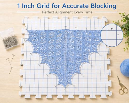 IRSTBL Knitting Blocking Mats Set – 9 Interlocking Foam Mats with Gridlines, 100 T Pins, 20 Locking Stitch Markers and Storage Bag – Crochet Blocking Boards Kit