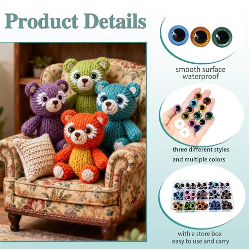 ARTCXC 180pcs 3Style 15mm&16mm Safety Eyes Craft Eyes for DIY Crochet | 180pcs(90pcs Eyes + 90pcs Washers), Rich Variety Colors and Styles, for DIY Crochet Dolls Plush Animal Handmade Crafts Decor