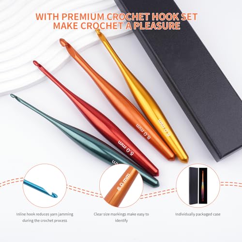 BsHooker 6mm Inline Crochet Hook Ergonomic Aluminum Crochet Hook with Case | Crochet Needles for Arthritic Hands,Crcohet Gift for Beginner - size: 6mm