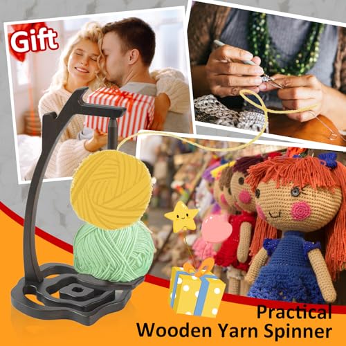 Joyeee Wooden Yarn Holder Spinner, Crochet Holder Yarn Spindle Gifts for Hand Knitting & Crochet Enthusiasts, Knitters Crochet Knit Storage, Stops Yarn From Tangling, Gift for Knitting Lovers, Black - color: Black