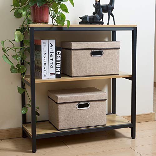 PRANDOM Collapsible Storage Cubes with Lids [1-Pack] Jute Fabric Foldable Storage Boxes Organizer Containers Baskets Bins with Cover for Home Bedroom Closet Office Nursery (14.9x9.8x9.8) - color: Khaki, size: M(1-Pack)