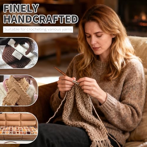 Lunarm Crochet Hook 5.5mm Ergonomic Crochet Aluminum Hook Wood Handle | Available in 3mm-10mm for Arthritic Hands DIY Craft Knitting Bouquets, Blankets, Hats, Gloves from Various Yarns - size: 5.5mm