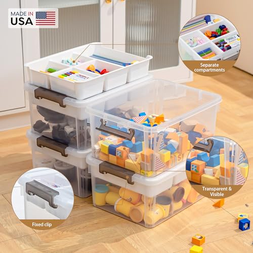 Citylife 17QT 2Packs Clear Craft Organizers and Storage Box with Tray | Stackable Art Supply Organizer Storage Bins with Lids for Beads, Markers, Sewing, Tools, Playdoh, Coloring Books, Made in USA - size: 17 Qt- 2 Pack