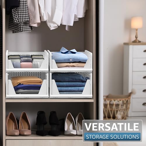 Sorbus Stackable Closet Organizer, Open-Front Shelf Bins (2 Small 2 Medium) | Plastic shelves and baskets for clothes in pantries, bathrooms, kitchens, garages, cabinets and countertops. - size: 2 Small 2 Medium