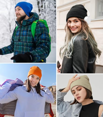 100% Cotton Beanie Hat Winter Hats Women Men Warm Knit Beanies | Double Layer Warmth ,Ultra-Soft Itch-Free Pure Cotton Knitted, Cuffed & Uncuffed Fisherman Slouchy Skull Cap for Womens Mens - color: 1pcs Orange