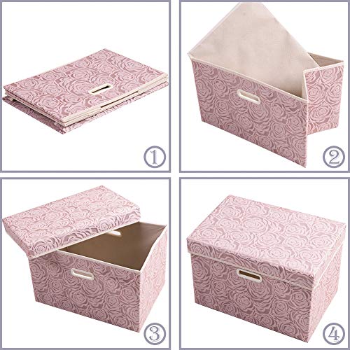 PRANDOM Collapsible Storage Boxes with Lids [5-Pack] Fabric Decorative Storage Bins Cubes Organizer Containers Baskets with Cover Handles Divider for Bedroom Closet Living Room Pink 14.9x9.8x9.8 Inch - color: Pink, size: Medium(5-Pack)