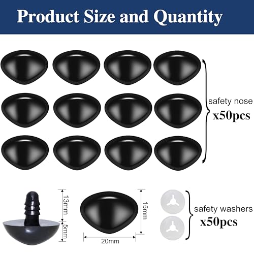 Thalinfayi 12 * 16mm Safety Nose Triangle Black Craft Nose for Crocheting | 100pcs Plastic Crochet Nose and Washers for DIY Crafts Amigurumi Stuffed Animals Teddy Bear Handmade Projects - color: Black, size: 12*16mm