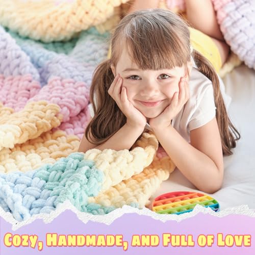Loop Yarn for Finger Knitting Soft - Chunky Yarn for Hand Knitting - 2 Pack of 180 G/6.4 Oz - #7 Jumbo - 18 Yards - Chenille Blanket Yarn for Crocheting Blankets Amigurumi (2, Bright Rainbow) - color: Bright Rainbow