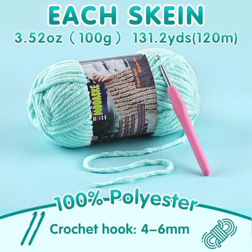 Baby Blanket Yarn for Crocheting - Soft Velvet Fluffy Chenille Yarn for Knitting Amigurumi Making Scarves, Doll - 100g/3.5oz 131 Yards Thick Plush Yarns (3, Aqua Green) - color: Aqua Green