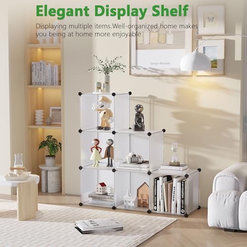 C&AHOME 6-Cube Storage Organizer Cube Shelf Closet Storage Bookcase, White | Stackable Cubby Storage, Bookshelf, Portable Plastic Storage Closet Organizer, DIY Modular Shelving Units for Home, Wardrobe - color: Translucent White