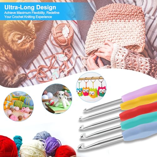 Vodiye 21 Sizes Ergonomic Crochet Hooks Set 0.5–10.0mm with Case, Soft Grip Crochet Needles for Crocheting Comfort - size: 21 Size(0.5-10.0mm)