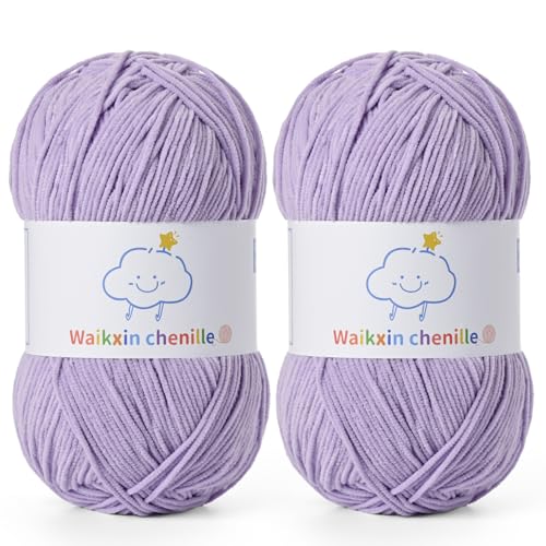 Fluffy Chenille Yarn for Crocheting，Baby Yarn for Crocheting Soft，2 Pack of 100g/3.5oz Velvet Amigurumi Yarn ，Fingering Weight Yarns for Crocheting Baby Blankets、DIY Craft.(2 Light Purple) - color: [2 Light Purple]