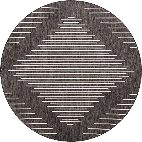 Unique Loom Outdoor Modern Collection Area Rug - Tambor (7' 10" Round, Charcoal Gray/ Ivory) - color: Charcoal Gray/Ivory, size: 7'10" (Round)