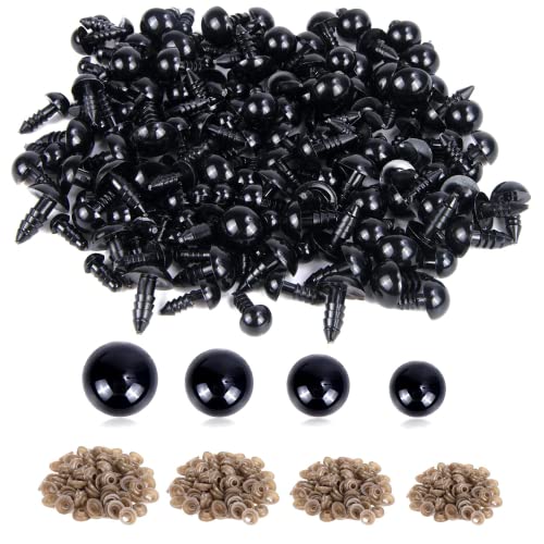 UPINS 500Pcs Safety Eyes for Amigurumi Crochet Animals with Washers | Black Plastic Craft Eyes, 6 to 12mm, for Crocheting Toys Puppets Bears Stuffed Animals, DIY Doll Making Supplies - size: A:6-12MM