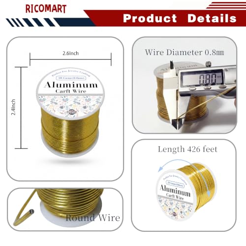 20 Gauge Aluminum Craft Wire Gold 426FT 0.8mm, Jewelry Making, Flexible Bendable Armature Wire for Sculpting, Floral Crafts, Metal Wire Wrapping, DIY Art Projects & Wreath Making - color: Gold, size: 20gauge
