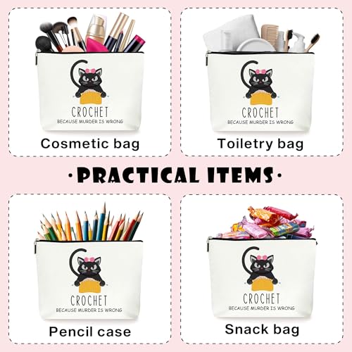 Crochet Bags Cute Cat Makeup Bag (093) | Crocheters Project Bags, Makeup Bag Cosmetic Travel Pouch for Crocheting Quilting - color: Crochet-093