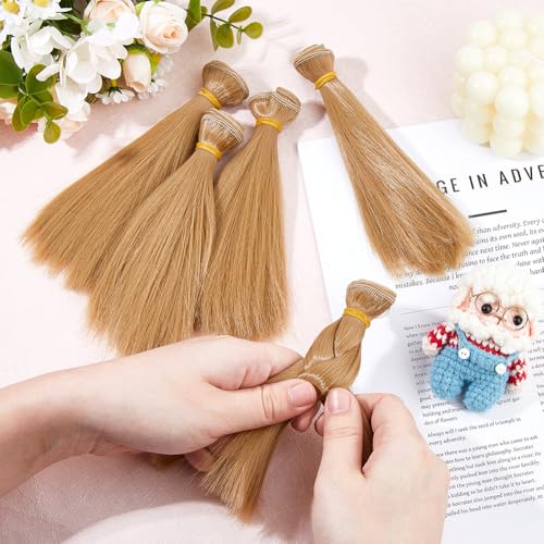 DICOSMETIC 5Pcs Doll Wig Doll Hair 15.5cm Straight Short Dolls Hair High Temperature Fiber Dolls Hairs Wefts Extensions Camel Faux Hairs Replacement for Adult DIY Crafts | High Temperature Fiber, Hair Wefts Extensions, Faux Hair Replacement, For DIY Craft