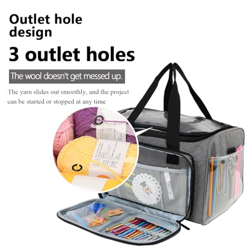 Weabetfu Large Crochet Bag Knitting Bags and Totes Organizer | Huge Yarn Bag Storage for Travel,Crochet Hooks,Knitting Needles Kit,Supplies,Yarn - Ideal Crochet & Knitting Gift(Grey) - color: Grey