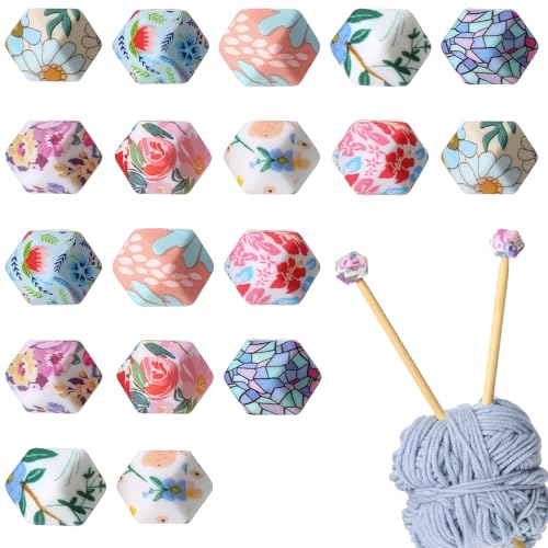 Gjinxi 18 Pcs Knitting Needle Stoppers, Hexagon Knitting Stitch Holders | Needle Caps, Silicone Point Protectors, for Knitting Accessories, and Gadgets
