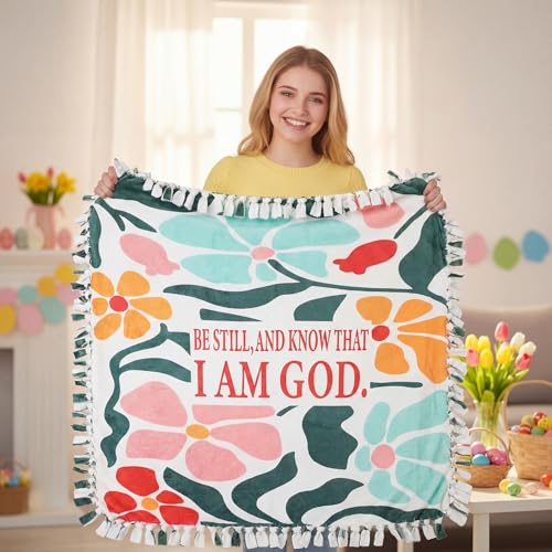 Chumia 2 Pcs/1 Set Christian Tie Blankets Craft Kit 57 x 57 Inch Religious DIY No Sew Bible Fleece Blanket No Sew Fabric Be Still and Know that I Am God Tie Knot Throw Craft Gift for Adult Women - style: Be Still,And Konw That I Am God