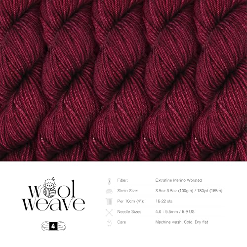 Woolweave Worsted Weight Yarn - 100% Extrafine Merino Wool Yarn for Knitting & Crocheting - Hand Dyed, Ultra-Soft & Warm - 100g Skein, 180 Yards - Machine Washable - color: Dried Chiles