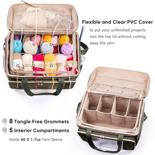 MYBAGZING Large Yarn Storage Bag,Crochet Bag Organizer,Yarn Bags for Crocheting,Crochet Storage Bag with Pockets for Crochet Hooks, Crochet Accessories,Knitting Bags,Gifts for Crocheters - color: Green, size: Large