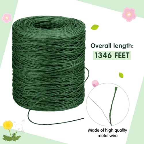 Syhood 1345 Feet Floral Vine Bind Wire Rustic Craft Wire, Deep Green | For DIY Craft Wrapping, Flower Bouquets Garland Arrangements, , Christmas Wreath Making - color: Deep Green, size: 1345 Feet