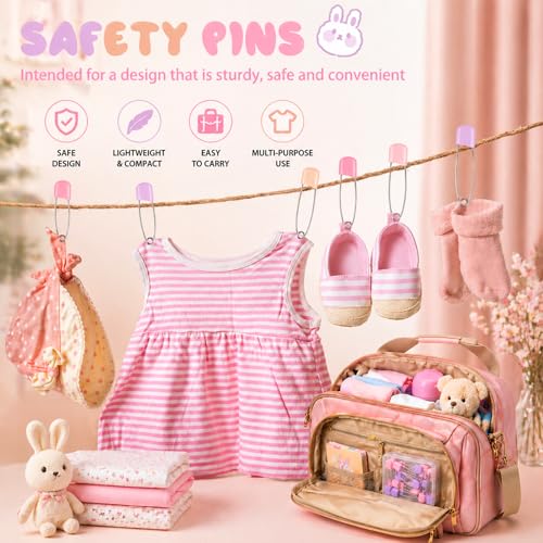 WILLBOND 100 Pcs Large Safety Pins for Clothes,with Bag, Pastel Colors | Plastic Head with Locking Closures, Heavy Duty Nappy Pins Hooks, 2.2 Inch Fasteners, Stainless Steel, Velvet Bag - color: Pastel Colors