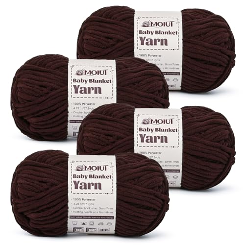 Fluffy Chunky Yarn for Crocheting, Chenille Crochet Yarn 6 Super Bulky, 4 Pack of 87.9 yds/4.23 oz Baby Blanket Yarn, Soft Velvet Yarns for Knitting Amigurumi&DIY Crafts/Hats/Socks(4 Coffee) - color: 4 Coffee