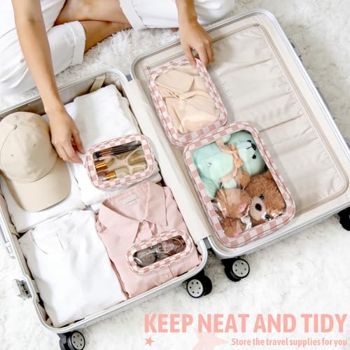 YOPCDJ 5PCS Diaper Bag Organizer Pouch Set, TSA Approved Toiletry Bag, Clear Waterproof TPU Makeup Bag Set Travel Organizer Bags for Women and Kids - color: Pink, size: 5pcs
