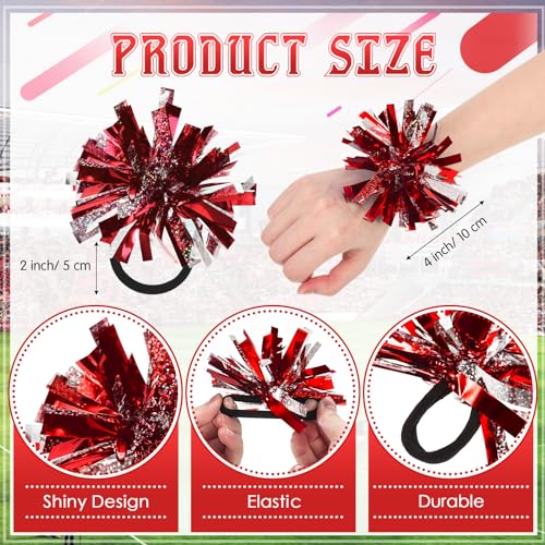 Shappy Mini Pompom Hair Tie 4inch Cheerleading Ponytail Holder | Team Spirit Design, Elastic Hair Ropes, Compact Cheer Accessories for Football Games, Dance Events and Party Favors - color: Red