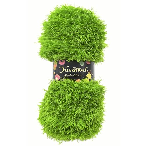(23 Colors Available) Yusarinl Eyelash Yarn Fluffy 100% Polyester 3,35oz 130 Yards, Fun Fur Yarn for a Border, toy's Hair or Beard-Green - color: Green, size: 1 Skein