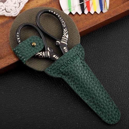 YOUGUOM Small Crochet Scissors, Mini Sewing Shears with Cover | Sharp Tip for Craft Embroidery Needlework Quilting Knitting Cross Stitch Thread Yarn Paper Fabric Detail Cutting, Black - color: Black