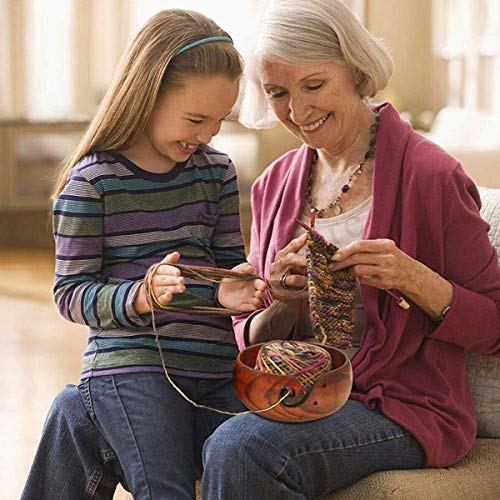 Joyeee Wooden Yarn Bowl, Yarn Holder for Crocheting, Crochet Bowl Accessories Holder with Holes Handmade to Prevent Slipping, Perfect Crochet Holder for Crocheting and Knitting Mothers Day Gift 6.3'' - color: Rosewood with lid, 6.3''
