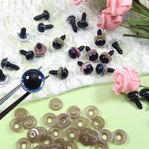 TOAOB 120pcs Glitter Plastic Safety Eyes 12mm Crafts Doll Eyes 10 Colors Half Round Craft Crochet Eyes with Washers for Stuffed Animals Amigurumis Bears Dolls Making - size: 12mm