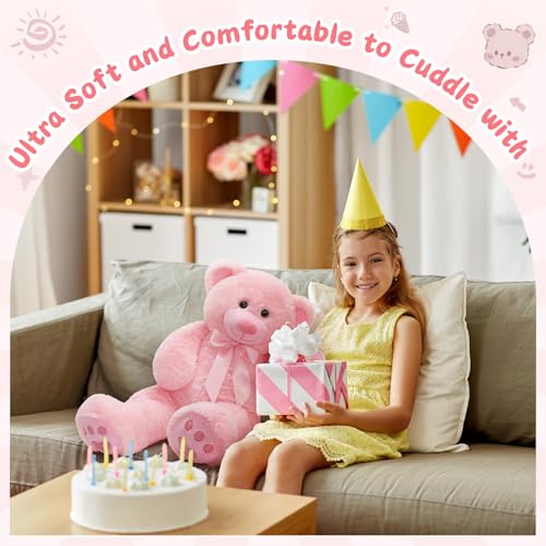 MorisMos 36 inch Big Teddy Bear Stuffed Animal, 3ft Large Bear Plush, Big Stuffed Bear with Footprints Gifts for Kids, Girls, Girlfriends, Women on Baby Shower, Valentine, Christmas, Birthday - color: Pink, size: 3 ft