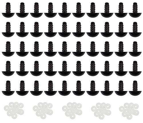 50Pcs 18mm/0.7inch Solid Black Plastic Safety Eyes with Washers