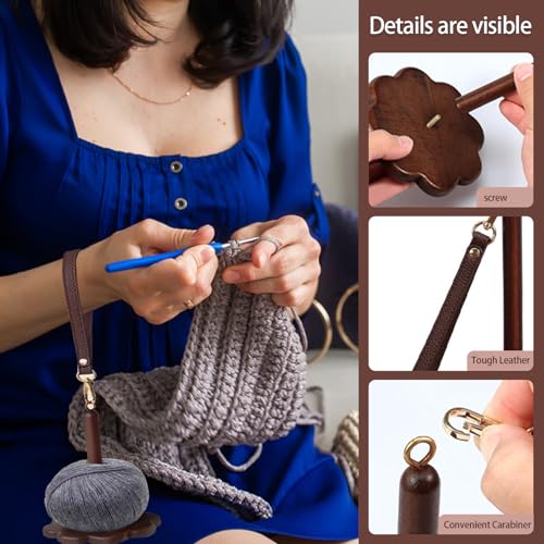 Wrist Yarn Holder - Portable Wooden Yarn Holder with Leather Wristband and Shoulder Strap, Yarn Spinner and Ball Minder Stand for Crocheting, Knitting Accessories Organizer(B) - color: B