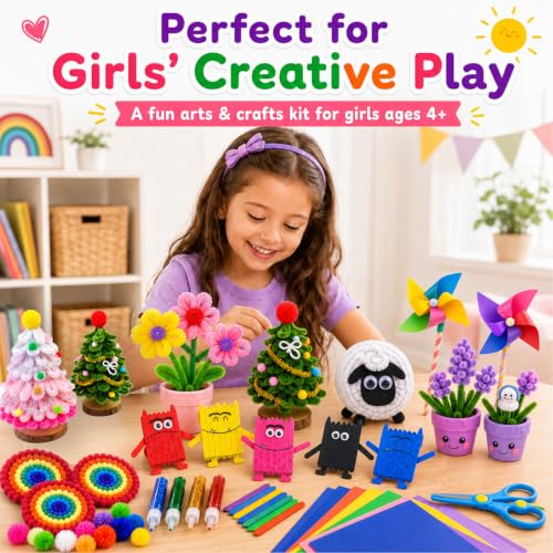FUNZBO 1200pcs+ Craft Kits with Pipe Cleaners Pom Poms Popsicle Sticks | Arts & Crafts Supplies for Kids, Crafts for Girls Toys, Birthday Gifts for Boys & Girls Ages 4 5 6 7 8 9 -12 - size: Crafts Kit (Medium)