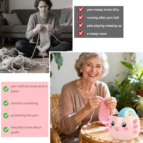 Katech Axolotl Yarn Bowl for Knitting, Yarn Holder for Crocheting, Extra Large Cute Crochet Bowls Wool Storage for Knitter & Crocheter Tangle-Free Crafting, Gifts for Crocheters Knitter - color: pink