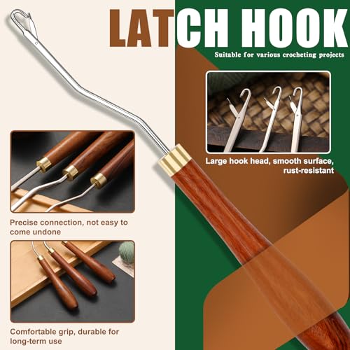 BALDCC Latch Hook Tools, 3 Sizes Wooden Latch Hook for Hair, Rug Crochet | Large & Small Size Wooden Bent Latch Hooks, Rug Hook, Crochet Needles for Hair, Rug Making and Crochet Crafts (Type 2) - color: Type 2, size: 3 Sizes Latch Hook